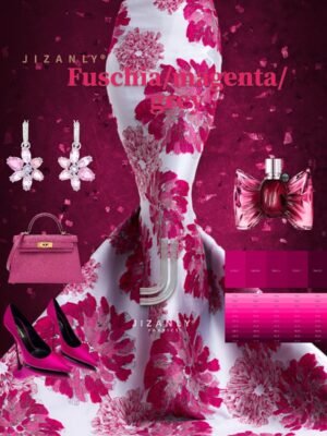 Brocade fuschia magenta & grey