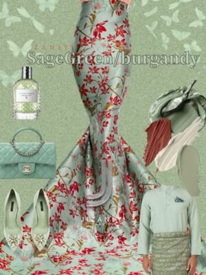 Sage green burgandy Brocade