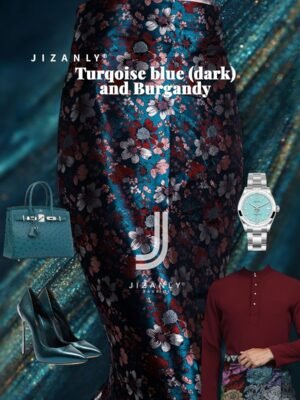 BLUE TURQOISE AND BURGANDY BROCADE