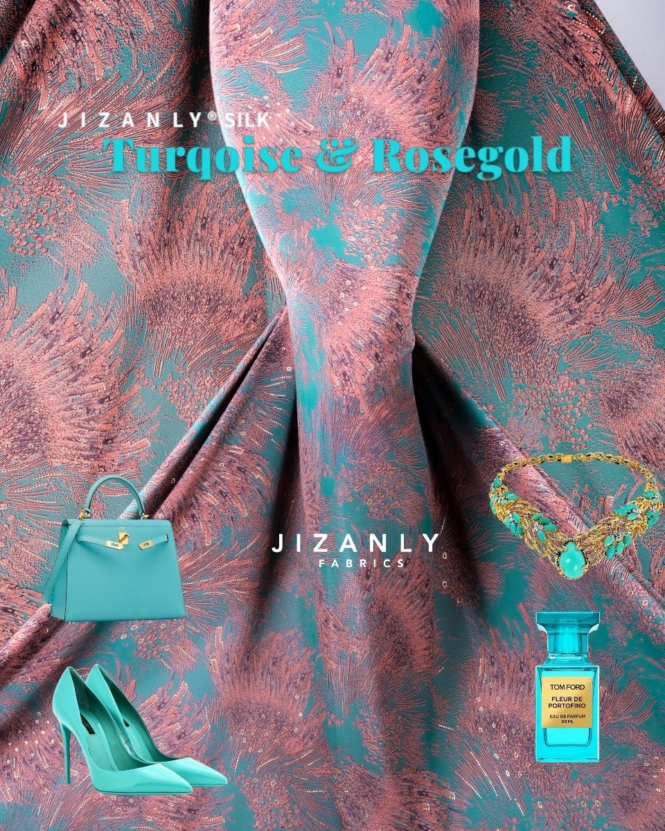 CASHMERE SILK TURQOISE GREEN ROSEGOLD