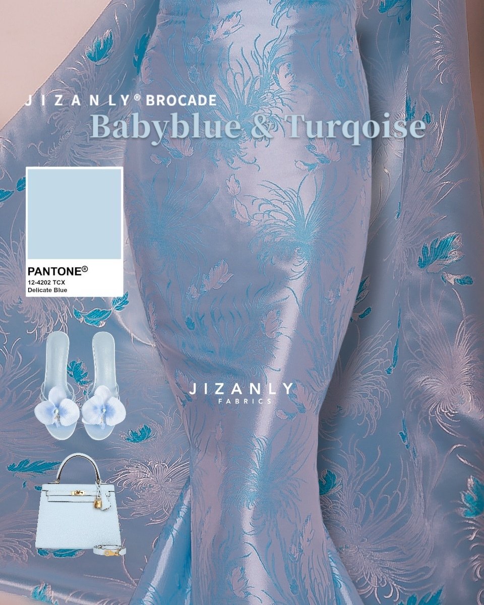 BABYBLUE SILK LAMER BROCADE WITH SHADES SILVER