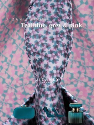 brocade teal blue, grey & pink