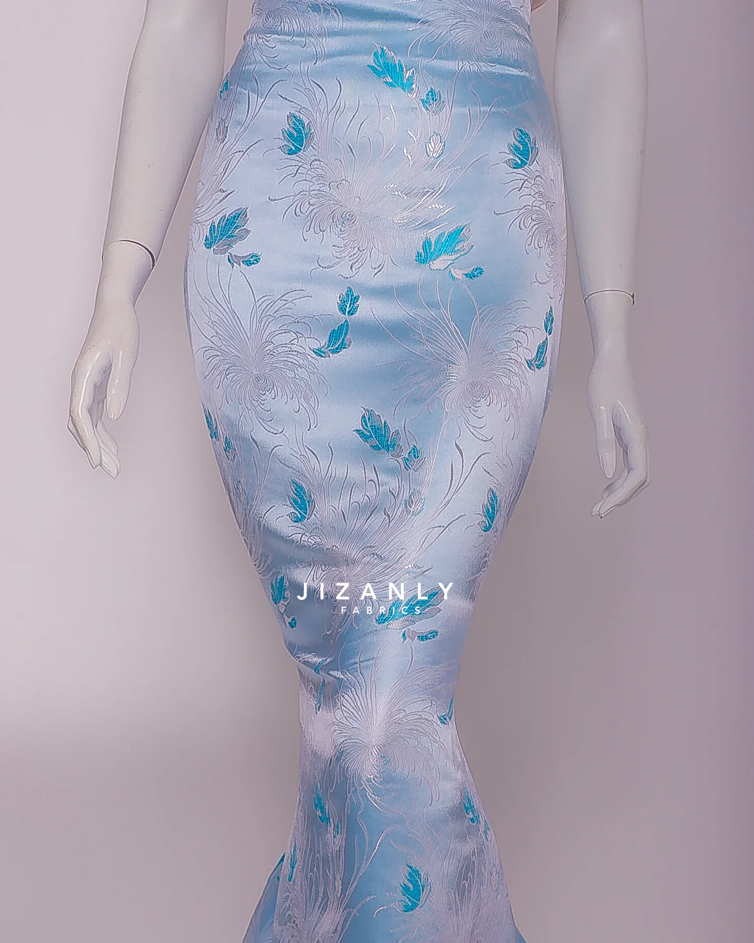 BABYBLUE SILK LAMER BROCADE WITH SHADES SILVER - Image 5