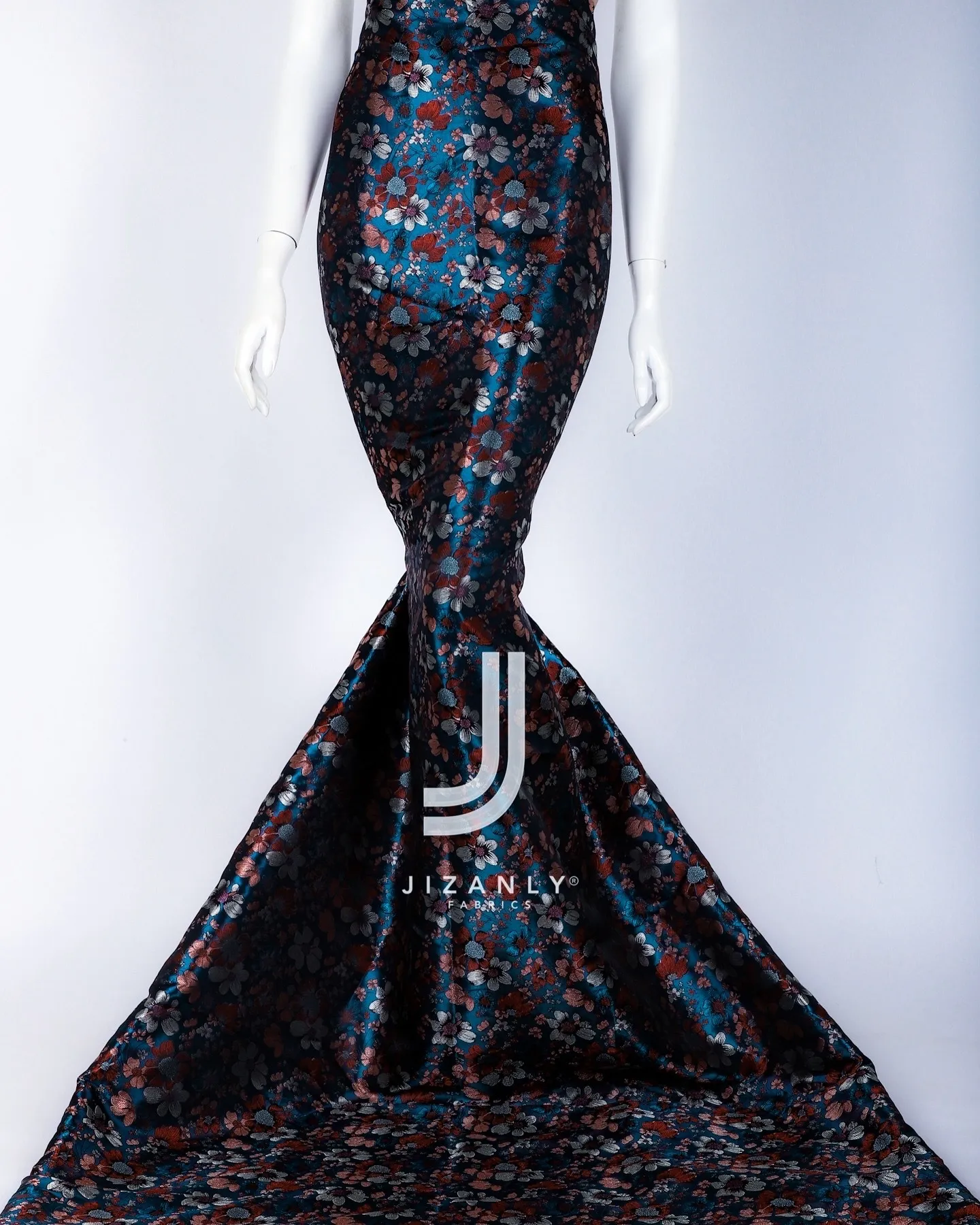 BLUE TURQOISE AND BURGANDY BROCADE - Image 2
