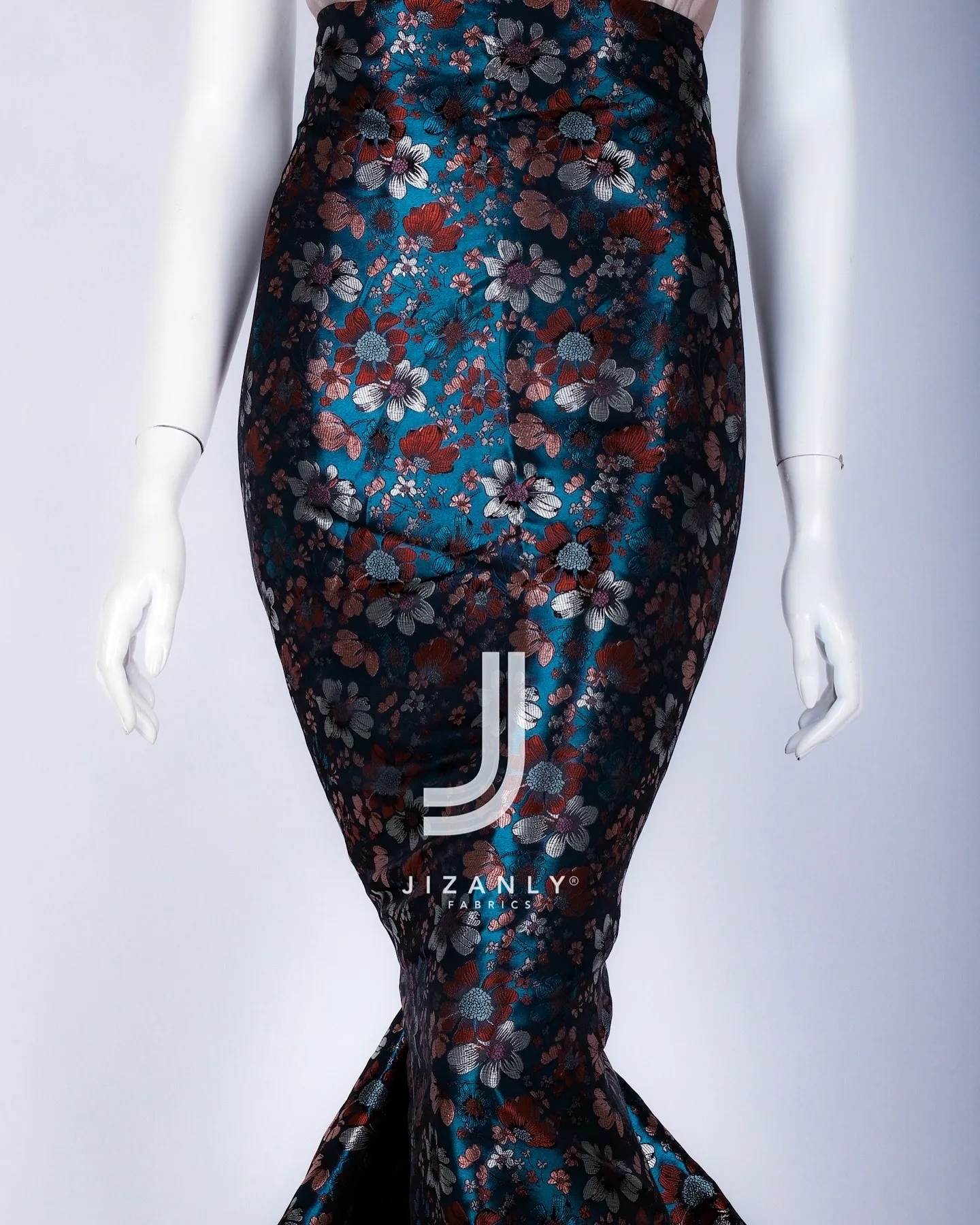 BLUE TURQOISE AND BURGANDY BROCADE - Image 3