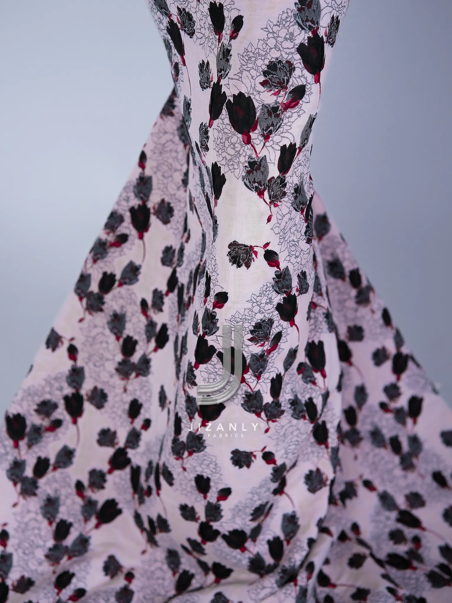 Brocade charcoal grey burgandy - Image 3
