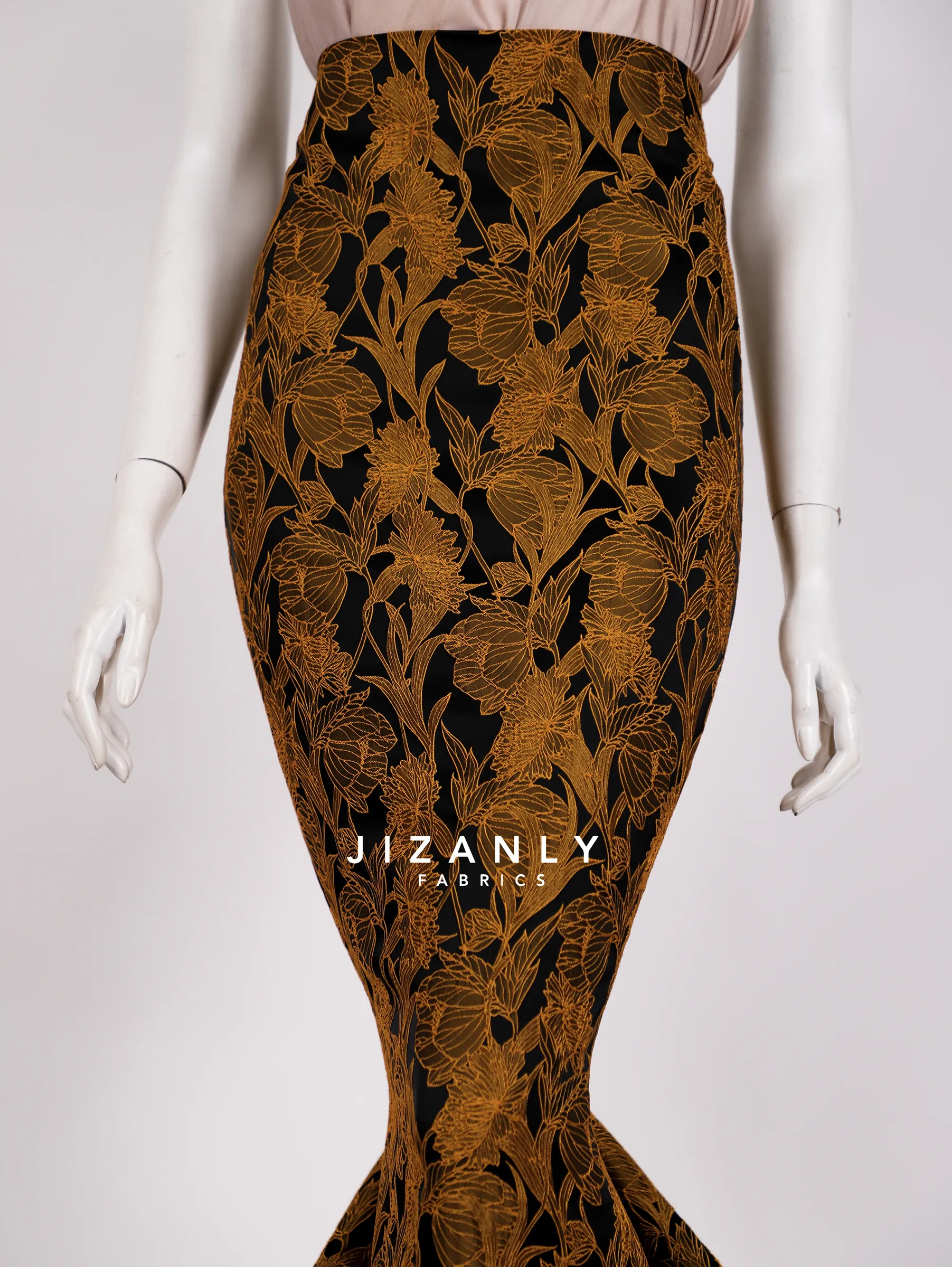 Brocade royal mustard gold and black - Image 3