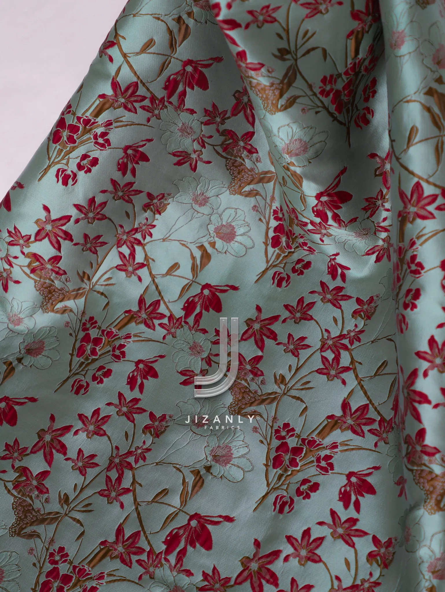 Sage green burgandy Brocade - Image 4
