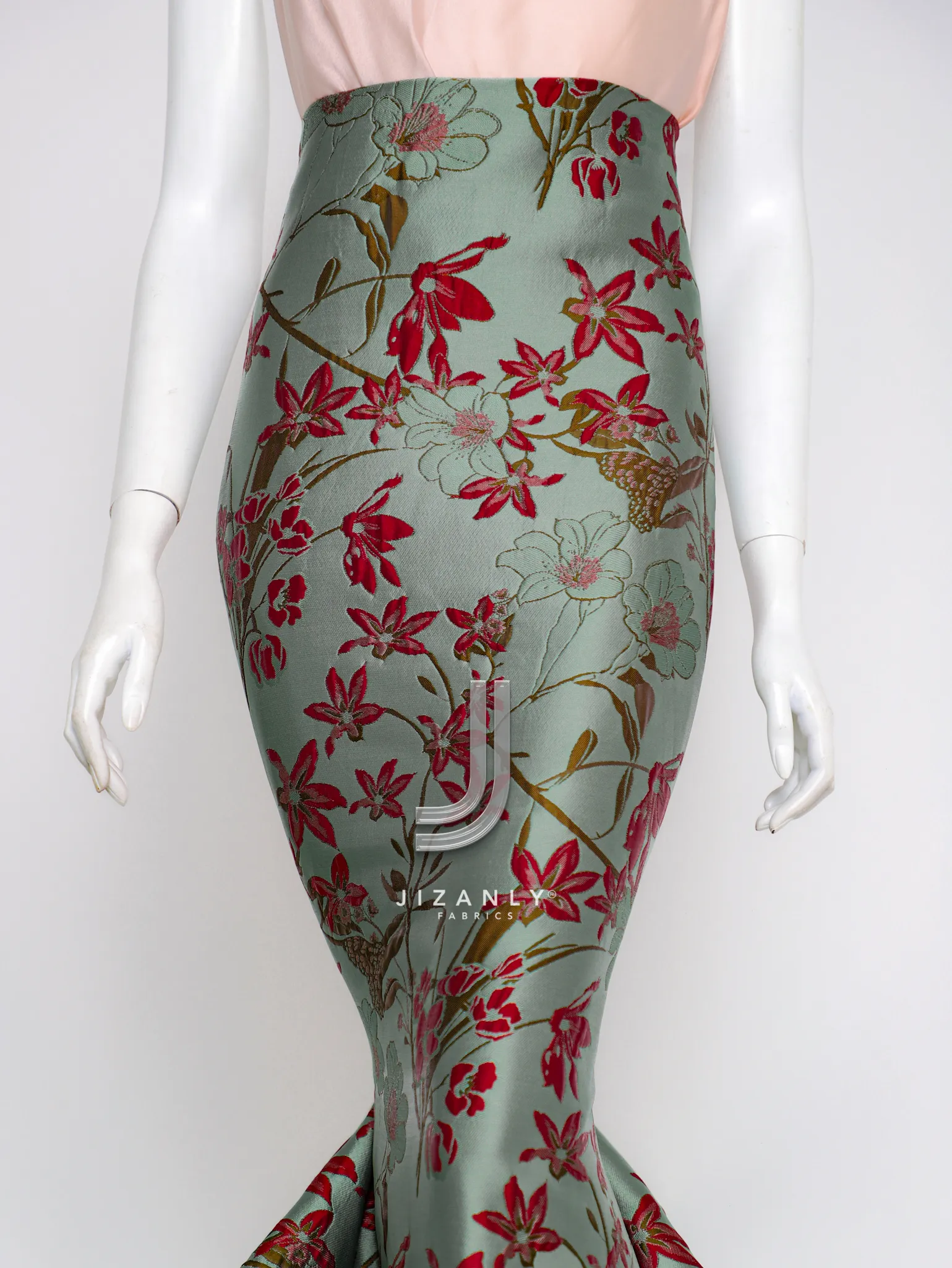 Sage green burgandy Brocade - Image 3