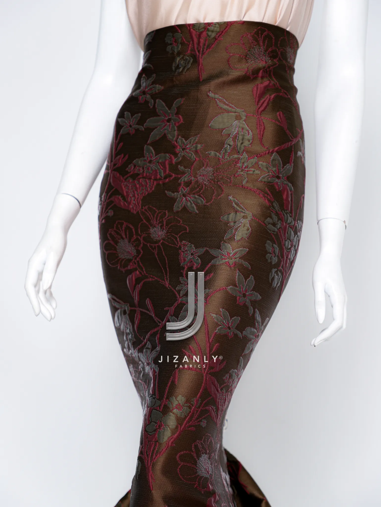 Sage green burgandy Brocade - Image 5